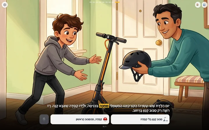 מתוך הסימולציה: קורקינט חשמלי ראשון, עם קסדה